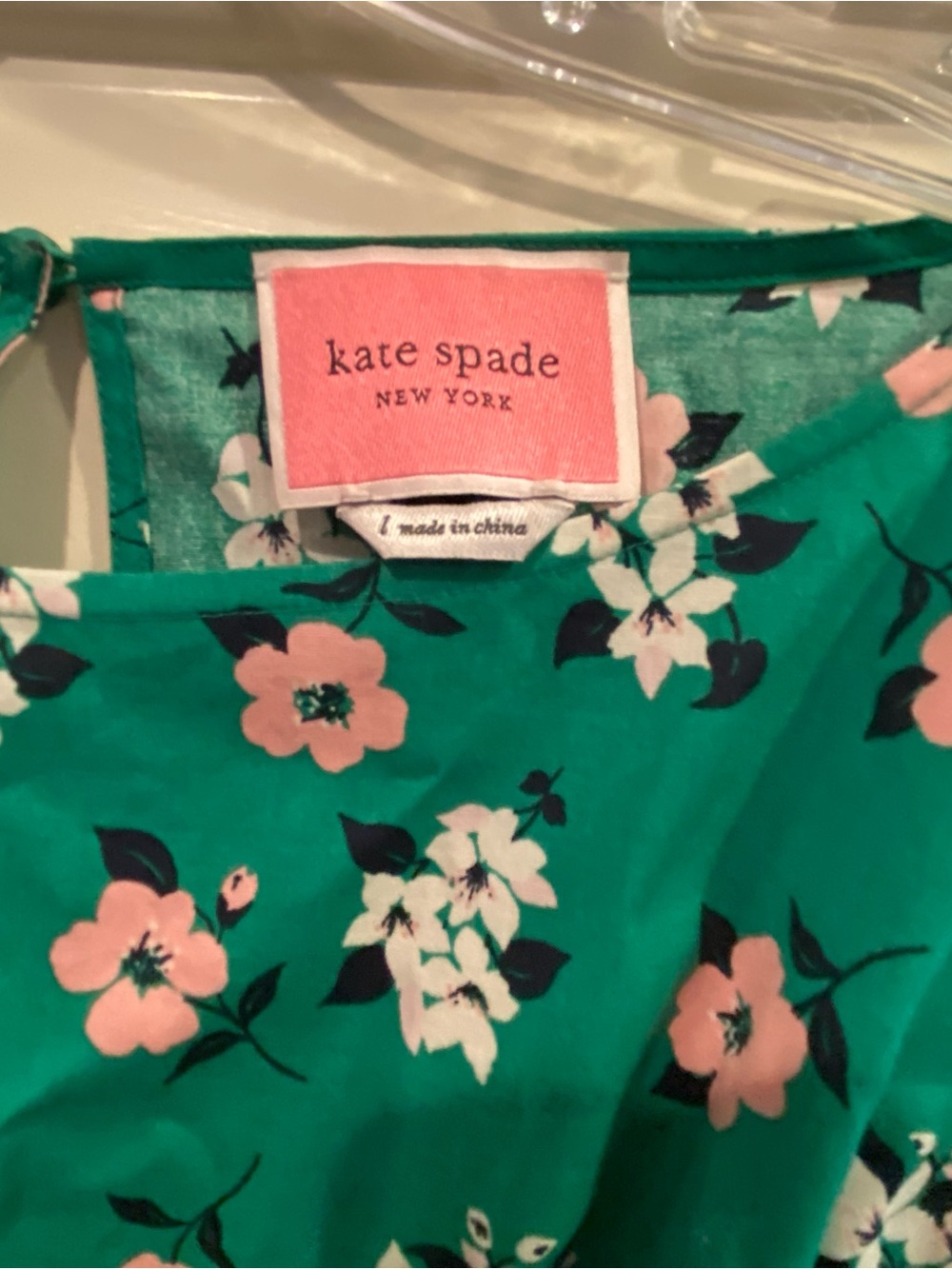 NWOT Kate Spade L Women’s Dress Green pink white Floral with Smocked Waist - Picture 3 of 7